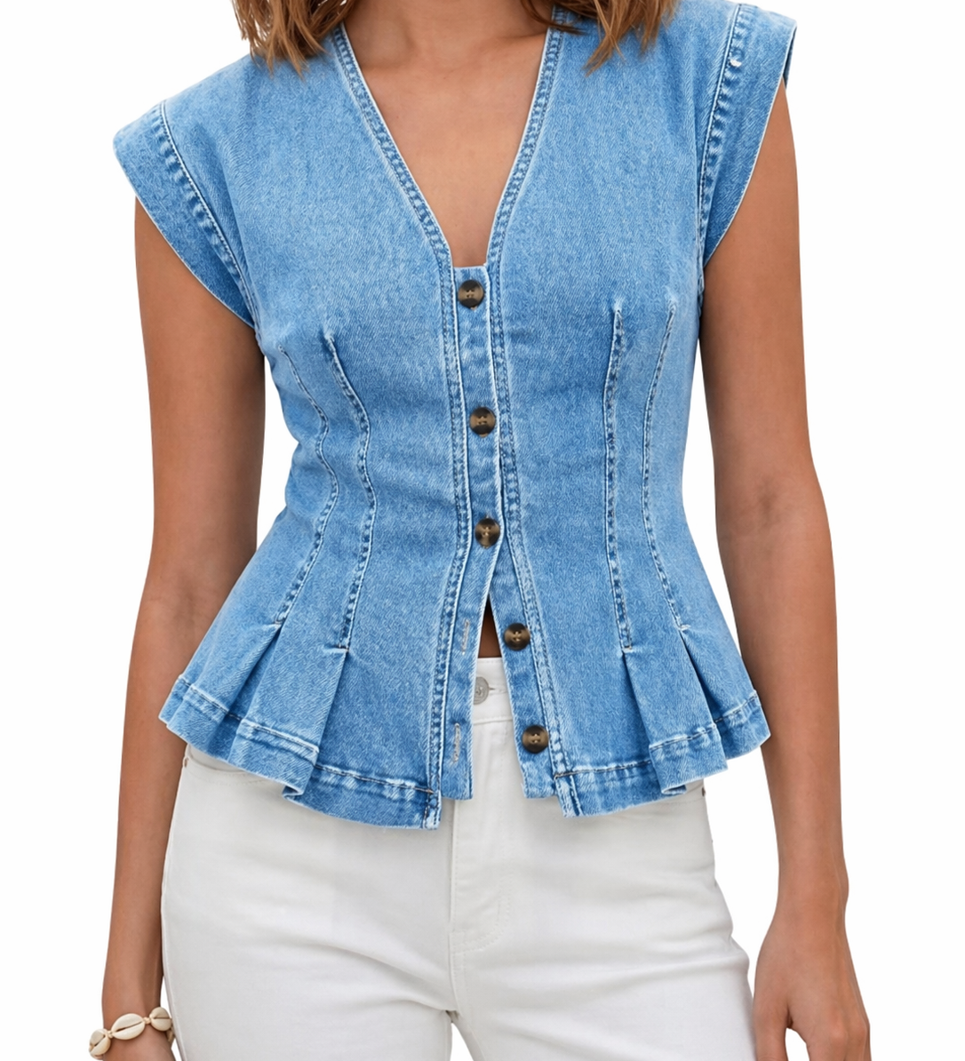 Virginie - Top en Denim avec Décolleté en V
