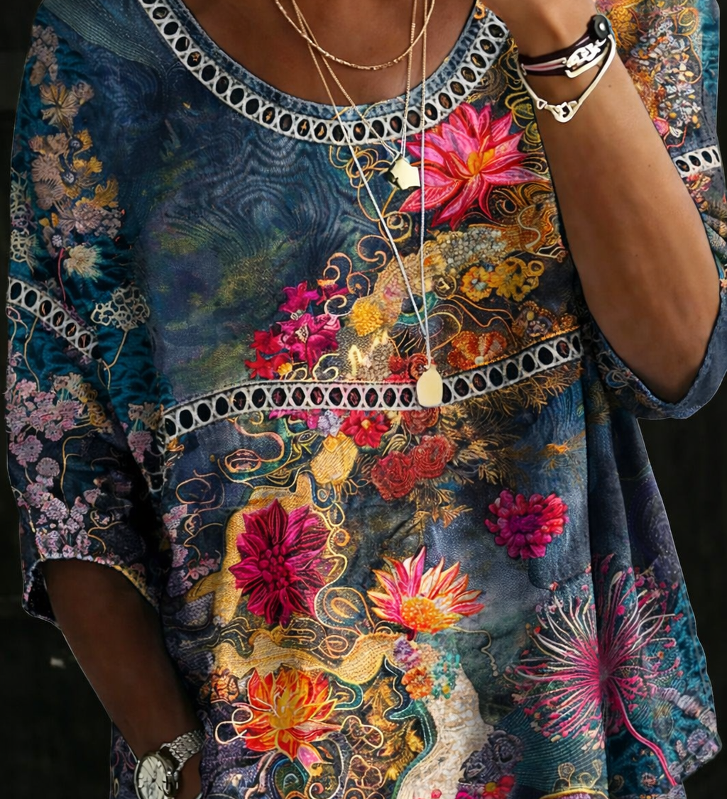 Aurélie - Blouse en Denim Floral Vintage