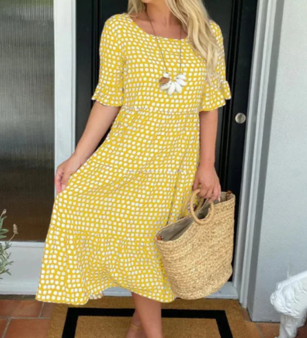 ZORA | ROBE MIDI MANCHES COURTES SABLE